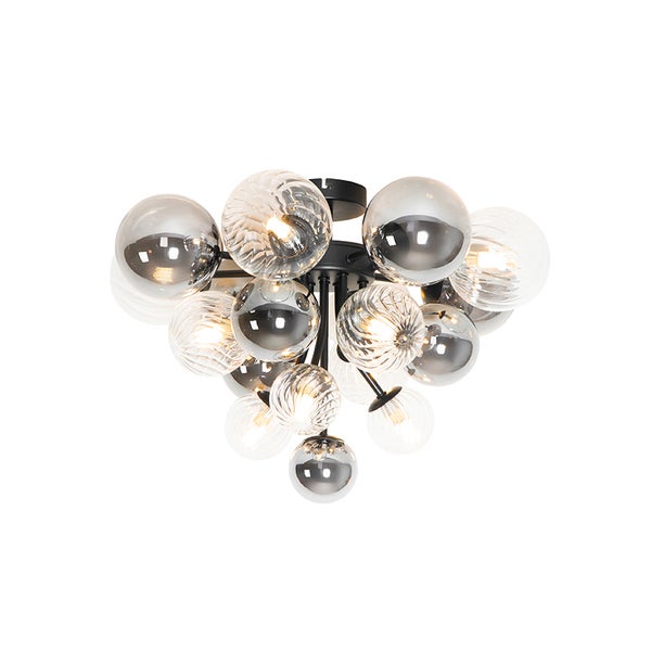 Deckenleuchte mit mehreren runden Glasschirmen und Metallgestell