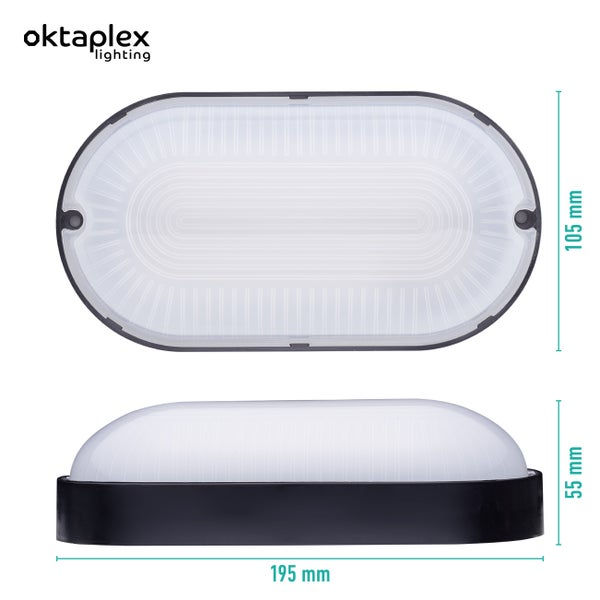 Kellerlampe LED 4000K 800lm Neutralweiß Ovalleuchte 9W IP65 für Keller Garage Abstellraum Schwarz