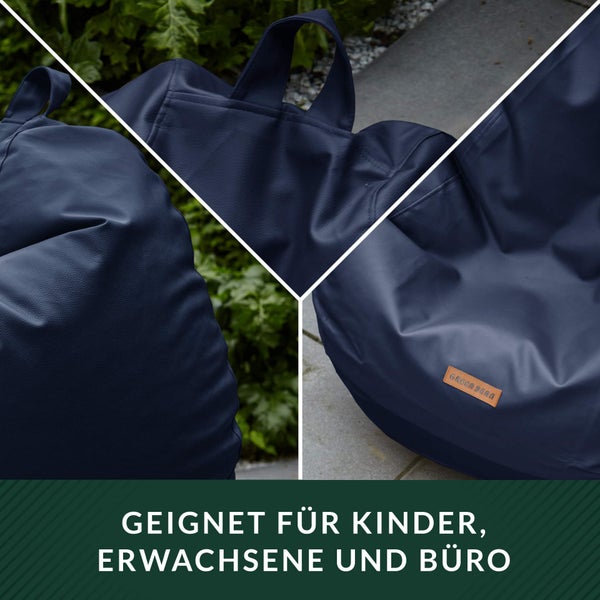 Green Bean Sitzsack aus Kunstleder mit EPS Perlen Füllung - 90 x 70 cm - Bean Bag Sitzkissen Sitzpuff Sitzsessel Bodenkissen Lounge - Dunkelblau