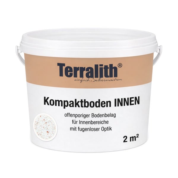 Terralith Kompaktboden Innen für offenporige, fugenlose Bodenbeläge in Innenbereichen, Reichweite 2 Quadratmeter.