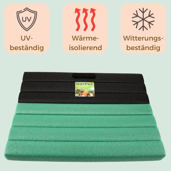 Gartenartikel mit UV-beständigem Symbol, Wärmeisolierungssymbol und Witterungsbeständigkeitssymbol