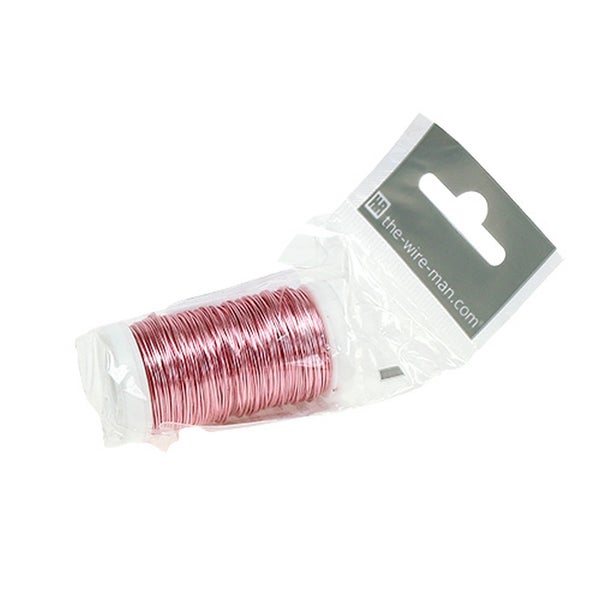 Rosa Wickeldraht auf einer kleinen Rolle in einer transparenten Kunststoffverpackung.