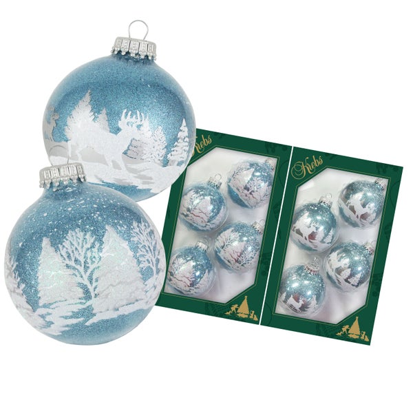 Hellblau 7cm Glaskugelset Winterwald mit Innenglitter, 8 Stck., Weihnachtsbaumkugeln, Christbaumschmuck, Weihnachtsbaumanhänger