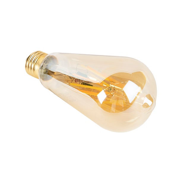 LED-Filament-Leuchtmittel in Edison-Form mit E27-Sockel und bernsteinfarbenem Glas.