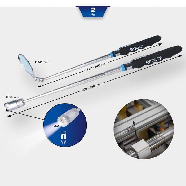 BRILLIANT TOOLS Teleskop-Spiegel und Magnetheber-Satz 2tlg. - BT115905