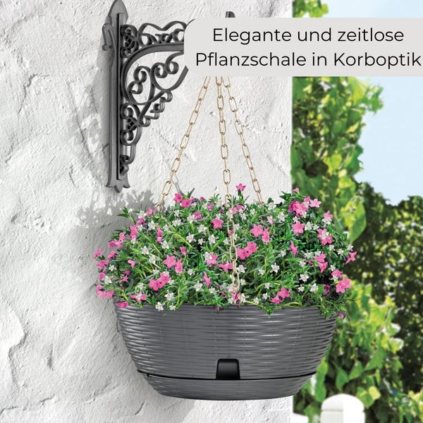 Pflanzenampel Hängeschale Blumenampel Hängeampel inkl. Kette und Wandhalterung Rattan Optik anthrazit