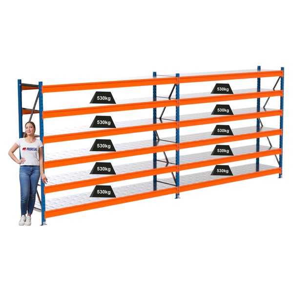Lagerregal mit sechs Ebenen und einer Traglast von 530 Kilogramm pro Ebene