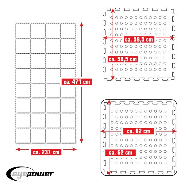 eyepower 11,2 m² Poolunterlage - 32 EVA Matten 62x62 - Outdoor Pool Unterlage - Unterlegmatten Set
