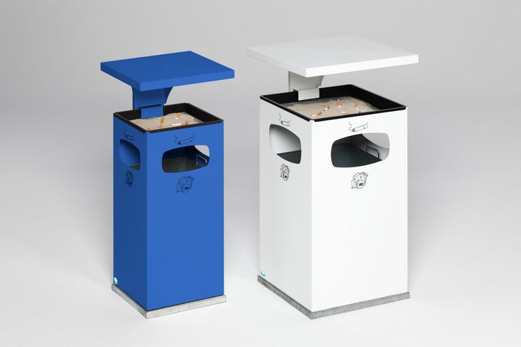 PROREGAL Kombiascher Mit Verstärktem Schutzdach 38 Liter HxBxT 91 x 39,5 x 39,5 cm Verzinkter Stahl Blau