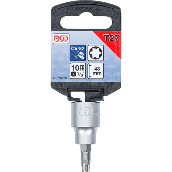 BGS Schraubenausdreher-Bit-Einsatz Antrieb Innenvierkant 10 mm (3/8) für defektes T-Profil (für Torx) T27 - 7098-T27