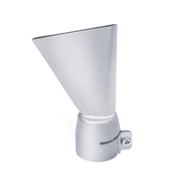 Breitstrahldüse für Heißluftgebläse aus Metall mit Klemmschraube.