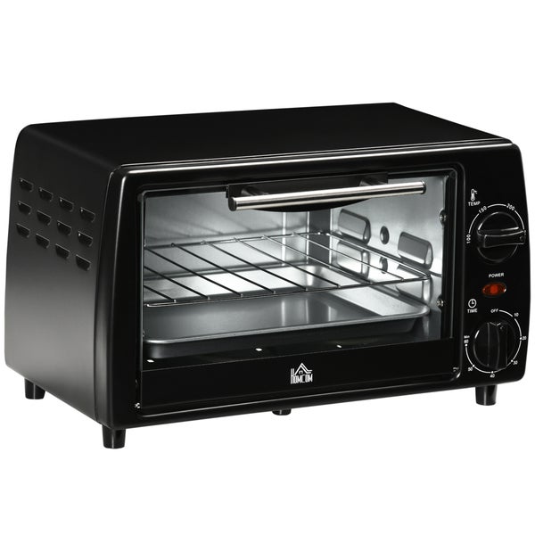 HOMCOM Mini Backofen, 10 Liter, 750W, mit Temperatur bis zu 230 ℃, Timer 60 Minuten, 36,5x26x22 cm, Metall, Schwarz