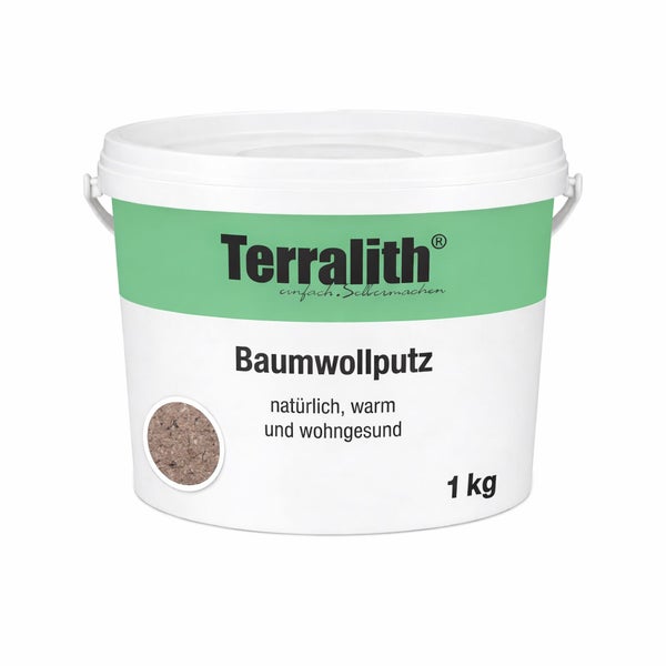 Terralith Baumwollputz im 1 Kilogramm Eimer.
