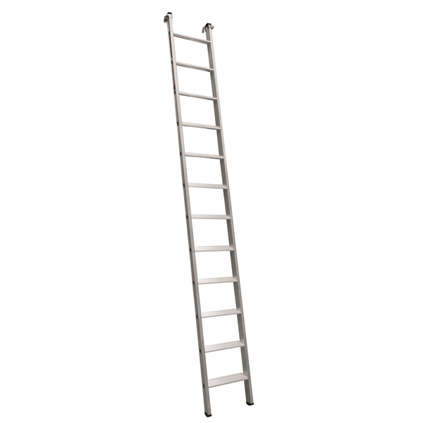 Anlegeleiter aus Aluminium mit Sprossen fuer den professionellen oder privaten Einsatz.