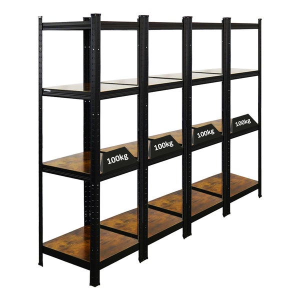 PROREGAL Mega Deal 4x Vintage Series Schwerlastregal Ragnar HxBxT 150x45x45cm Fachlast 100kg Vintagebraun-Schwarz, Steckregal, Garagenregal, Lagerregal