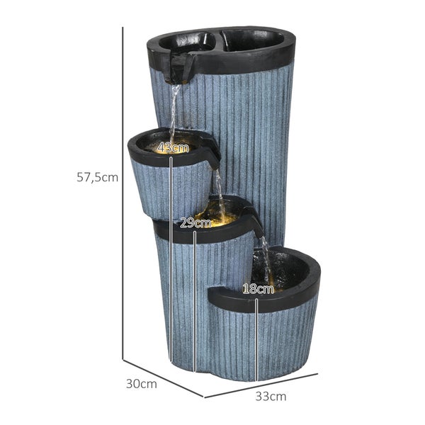 Outsunny Gartenbrunnen, Solar Springbrunnen mit LED-Beleuchtung, 4 stufiger, mit Blumenkasten, für Garten, Balkon, 33 x 30 x 57,5 cm, Kunstharz, Dunkelgrau