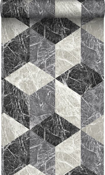 Origin Wallcoverings Tapete 3D Marmor Motiv Schwarz und Grau - 53 cm x 10,05 m - 347318