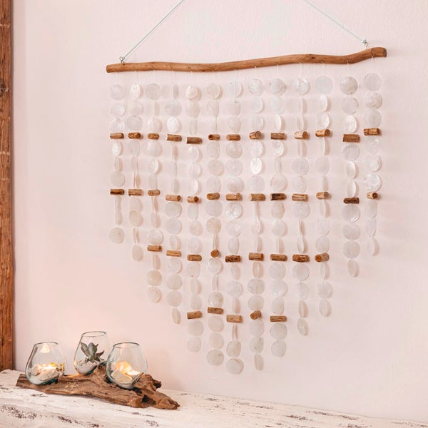 FRANK FLECHTWAREN|Dekohänger Capiz, 90 x 85 cm, CAPIZ, TREIBHOLZ, BAUMWOLLE