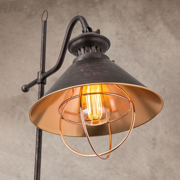 Industrielle Stehlampe mit Metallschirm und Käfig
