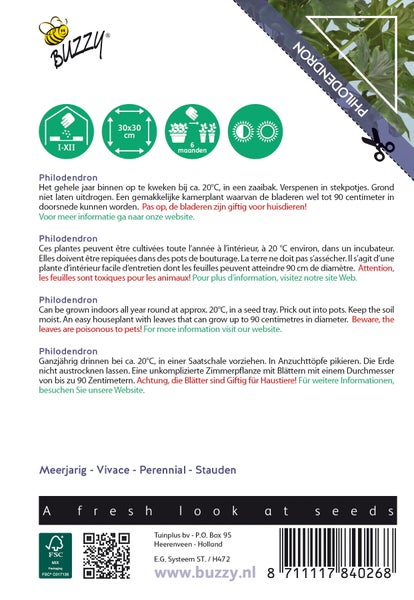 Philodendron Pflanzensamenpackung mit Anbauinformationen