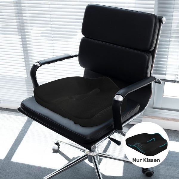 Ergonomisches orthopädisches Sitzkissen für Bürostühle mit Entlastungszone, platziert auf einem Bürodrehstuhl.