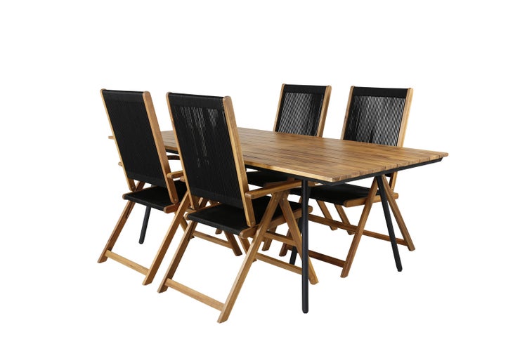 Chan Gartenset Tisch 100x200cm und 4 Stühle Little John schwarz, natur. 100 X 200 X 74 cm