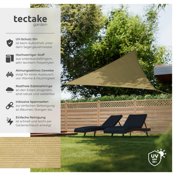 Sonnensegel tectake  inklusive Spannseile dreieckig mit UV-Schutz 50+ beige