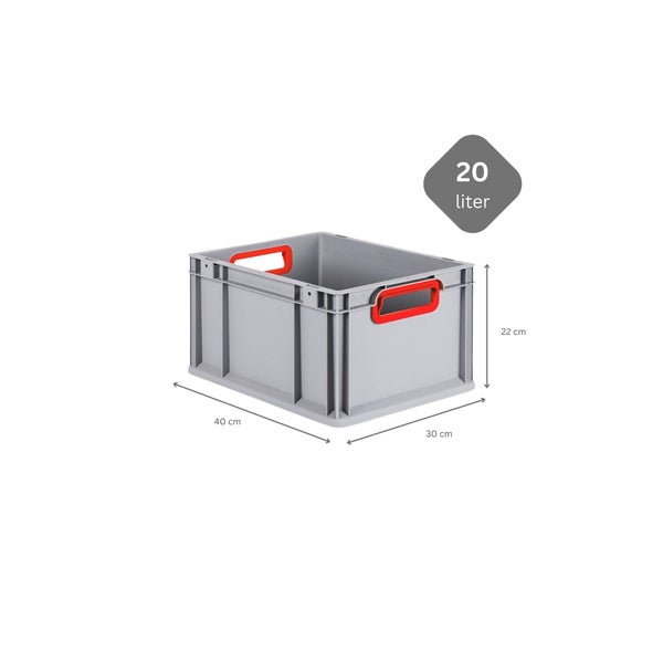 PROREGAL Spar Set 10x Eurobox Nextgen Color Mit Auflagedeckel & Schiebeschnappverschlüsse HxBxT 22 x 30 x 40 cm Griffe Rot Offen Glatter Boden