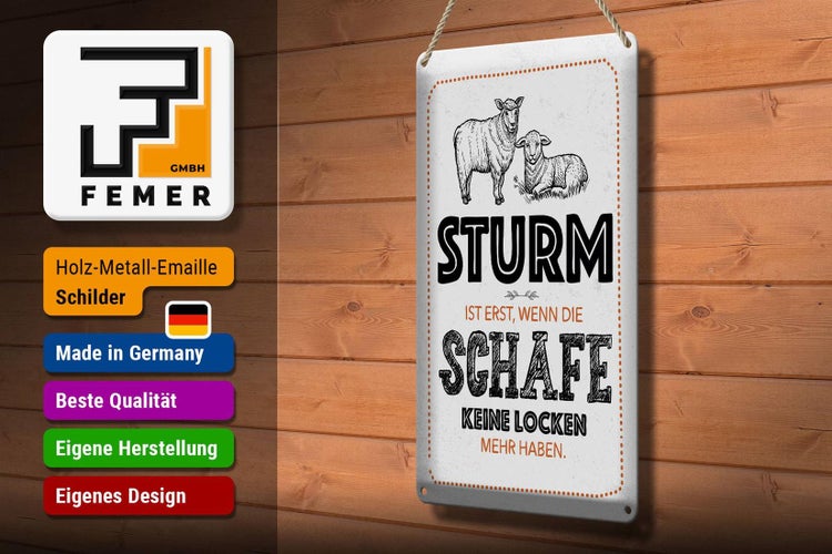 Blechschild Spruch lustig Sturm wenn Schafe Locken 20x30cm