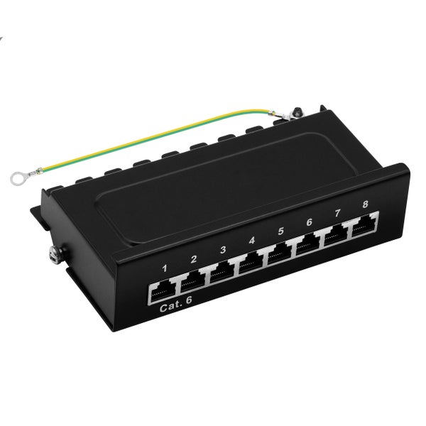 ProfiPatch Patchpanel Patchfeld Cat.6 Desktop 8-Port RJ45 geschirmt Aufputz Wandmontage 1HE schwarz