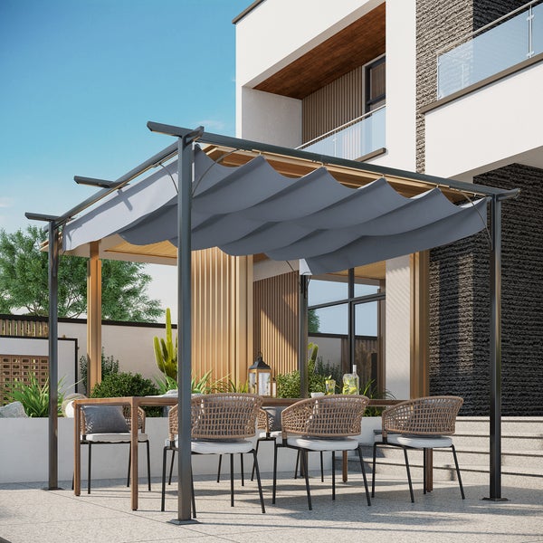 Outsunny Wasserdichter Pavillon, 300L x 300B x 230H cm, Metall, Schwarz+Grau