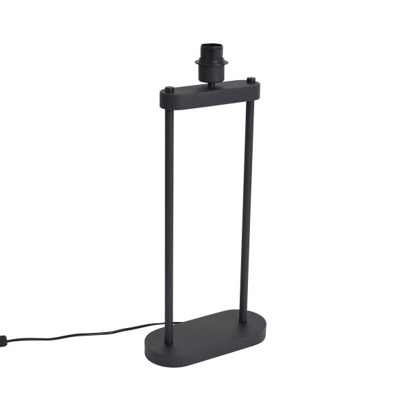 Schwarzer Tischlampenfuß aus Metall, minimalistisches Design mit zwei vertikalen Stäben und E27 Fassung.