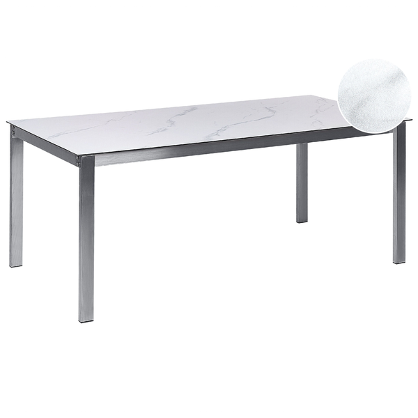 Gartentisch COSOLETO 180 cm 90 cm Marmor Optik Glas Weiß