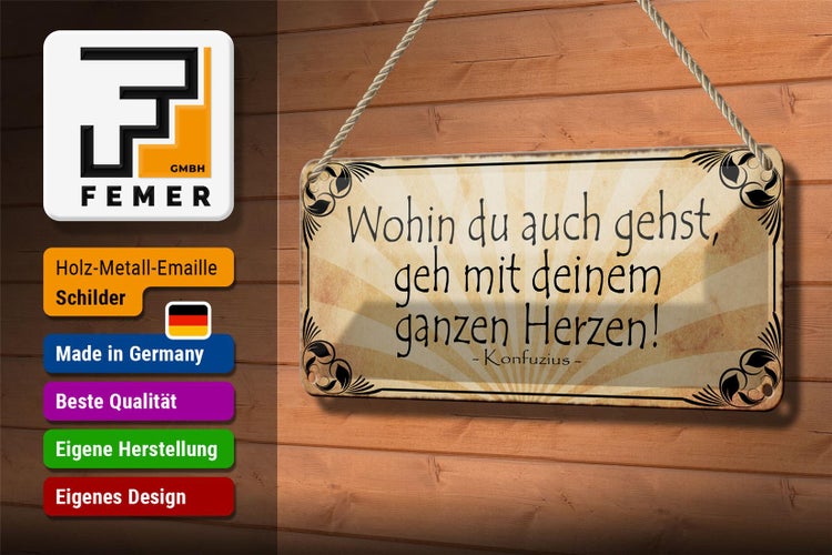 Blechschild Spruch 27x10cm wohin du gehst geh mit Herzen Dekoration