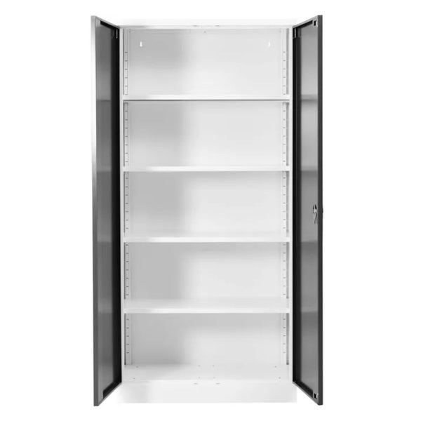PROREGAL Stahlschrank Bee 5 Fachböden HxBxT 195 x 92 x 50 cm Pulverbeschichtetes & Verstärktes Fachbodenmaterial Weiß & Schwarz