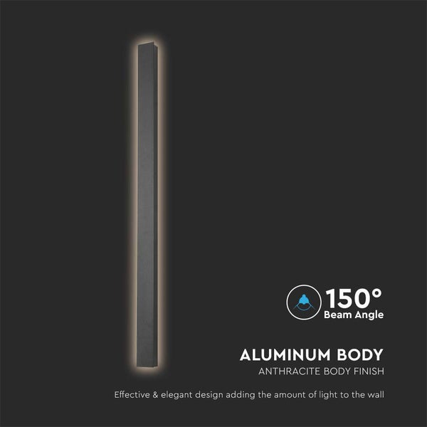 Anthrazitfarbene Aluminium Wandleuchte mit 150 Grad Lichtwinkel