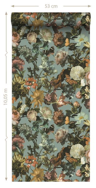 Tapetenrolle mit Blumenmuster, 53 Zentimeter breit und 10,05 Meter lang