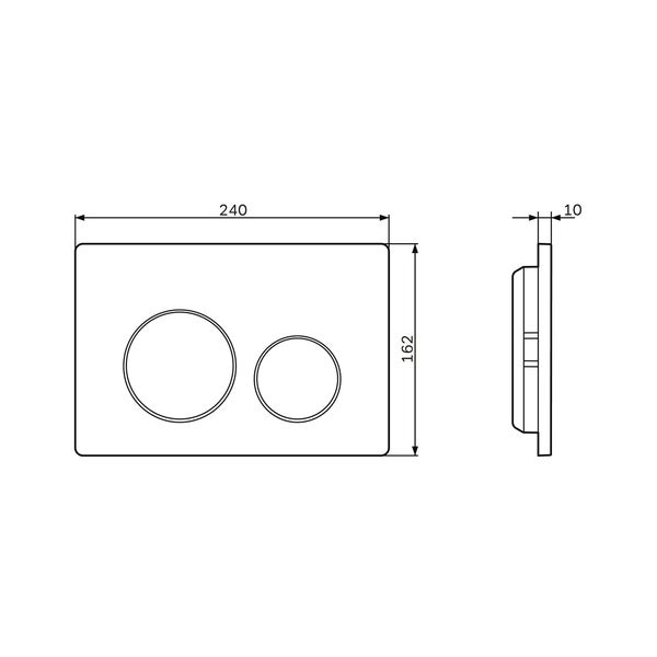 Technische Zeichnung einer Betätigungsplatte mit Maßen.