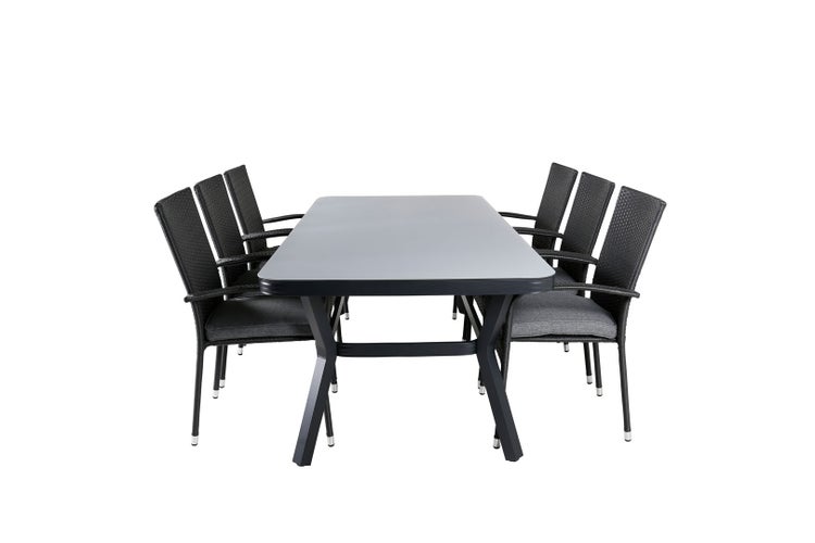 Virya Gartenset Tisch 100x200cm und 6 Stühle Anna schwarz, grau. 100 X 200 X 74 cm