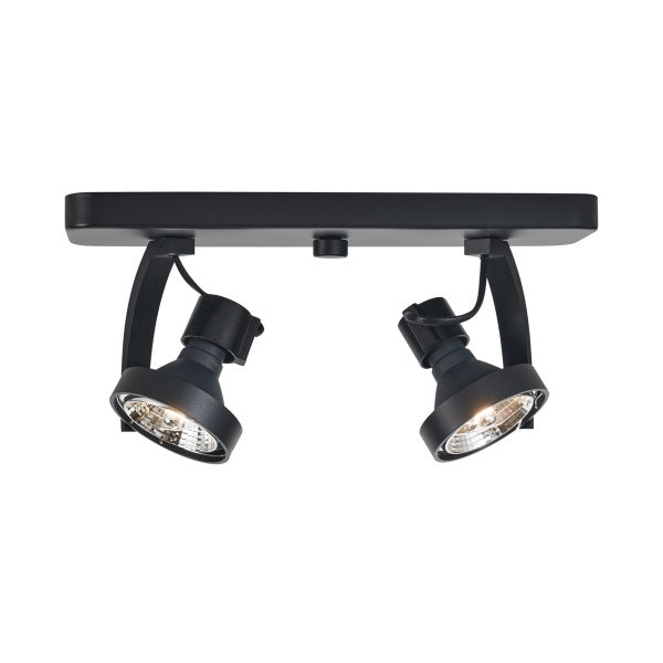 Schwarze Deckenleuchte mit zwei Strahlern für den Innenbereich