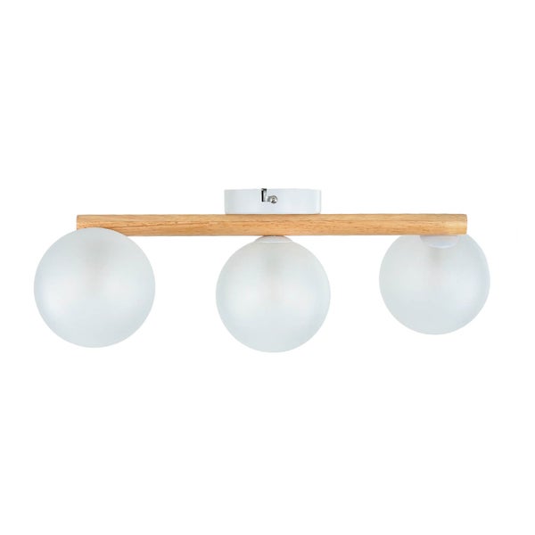 Deckenleuchte mit drei Leuchten und Holzsockel