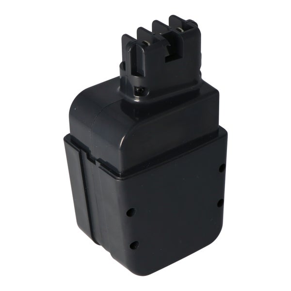 Akkupack für Elektrowerkzeuge aus schwarzem Kunststoff mit Steckverbindung.