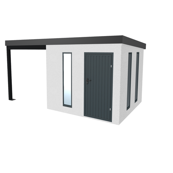 Gartenhaus mit Carport, Tür und Fenster