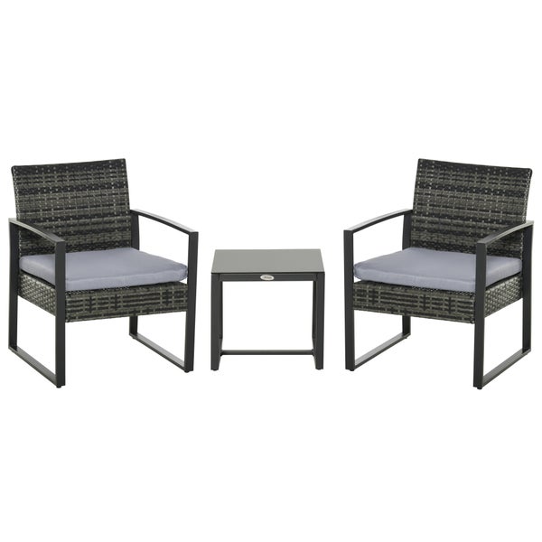 Outsunny 3-tlg. Gartenmöbel-Set, B63 x T57 x H76 cm, PE Polyrattan, Metall, Polyester, grau