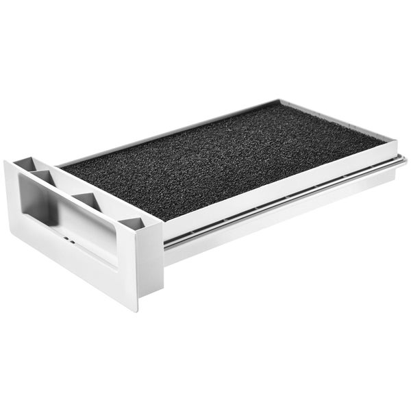 Rechteckiger Filter mit Kunststoffrahmen und schwarzem Filtermaterial inklusive Griff.