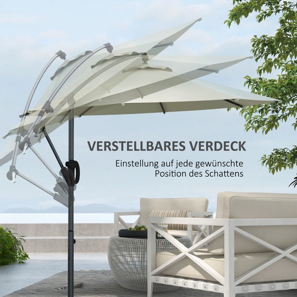 Outsunny Ampelschirm mit Kreuzfuß, mit Kurbel, Neigung und 8 Rippen, für Außenpool, Garten, Balkon,  Ø293 cm, Metall, Polyester, Crème