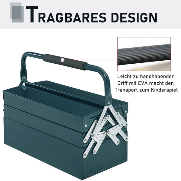 DURHAND, Werkzeugkasten, Werkzeugkoffer, 45L x 20B x 34,5H cm, Stahl (SPCC), Dunkelgrün