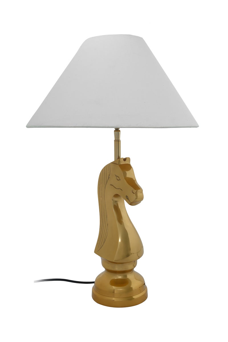 Tischlampe mit dekorativem Pferd-Schachfiguren-Sockel Weiß | Wohnzimmer Esszimmer Leuchte