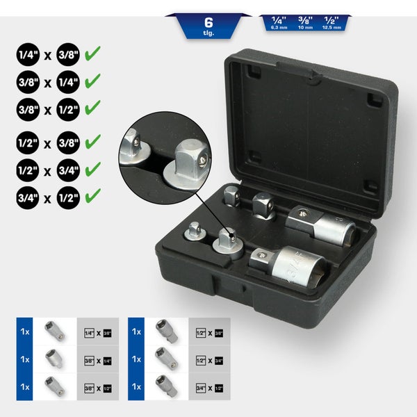 BRILLIANT TOOLS Adapter-Satz 6tlg. 1/4 + 3/8 + 1/2 + 3/4 - BT024006