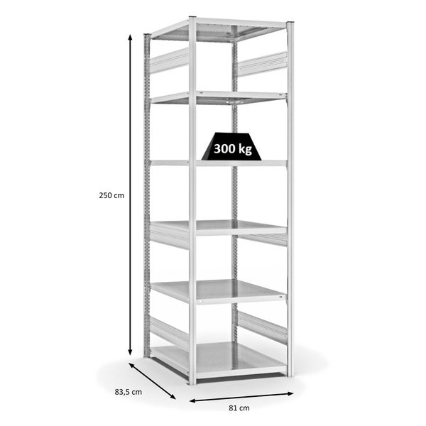 PROREGAL Fachbodenregal Stecksystem T-Profil Heavy-Duty Grundregal HxBxT 250 x 75 x 80 cm 6 Ebenen Fachlast 330 kg Beidseitig Nutzbar Lichtgrau